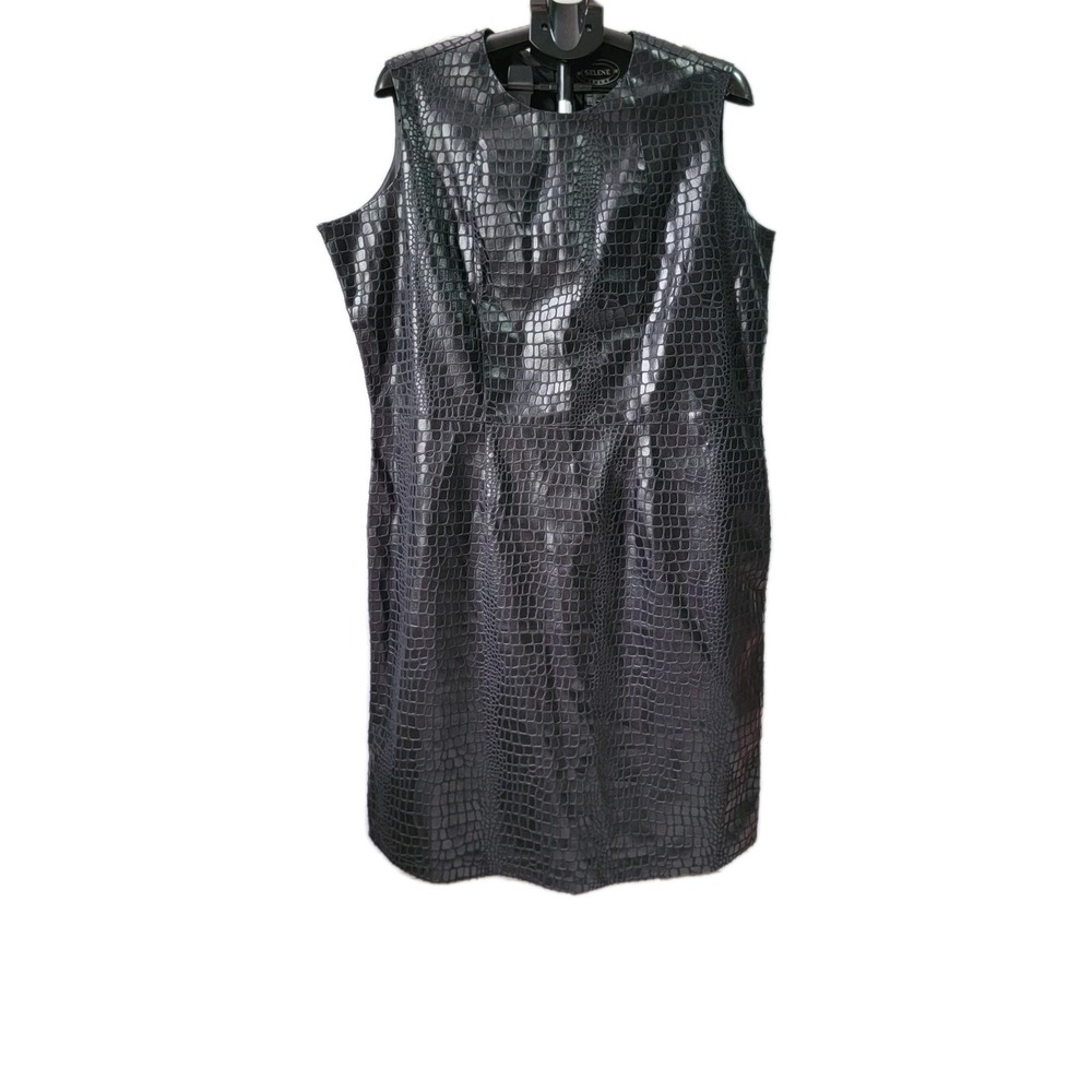 Vintage Selene Sport Faux Leather Croc Print Sheath Dress Plus Size 1X Black Y2K